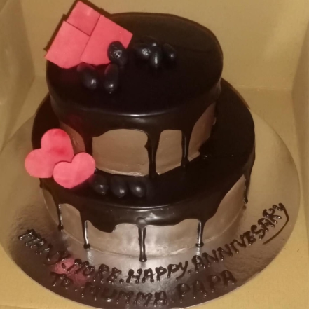 Send Rosy Heart Anniversary Tier Cake Gifts To hyderabad